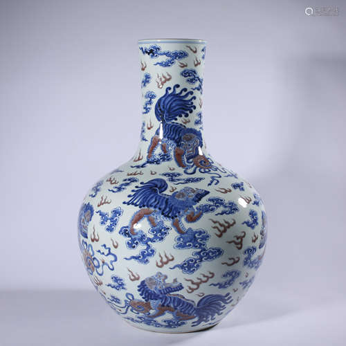 Blue and white underglaze red celestial bottle