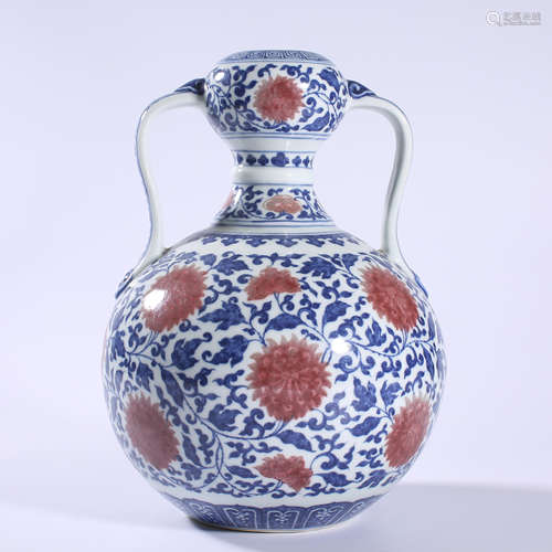 Blue and white underglaze red statue