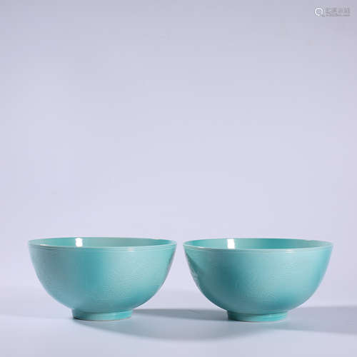 A pair of lake green glazed bowls