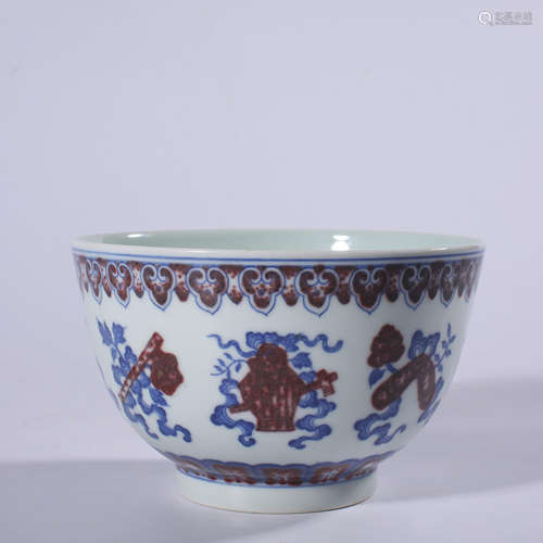 Blue and white underglaze red bowl