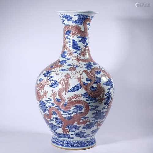 Blue and white underglaze red bottle