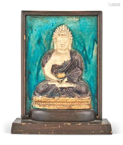 A Chinese Fahua-Glazed Tilework Image of Buddha