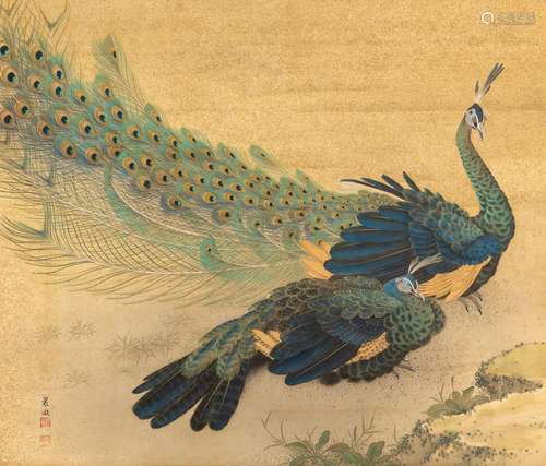 A Chinese School Painting, depicting peacocks