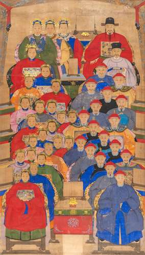 A Chinese School Ancestral Portrait, depicting multiple gene...