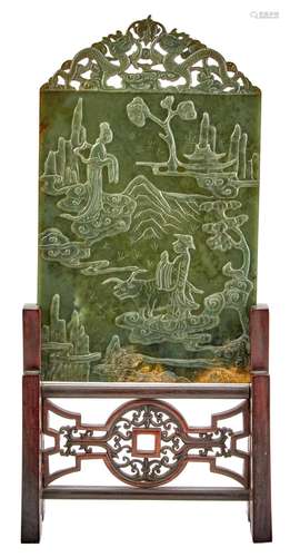 A Chinese Spinach Jade Table Screen