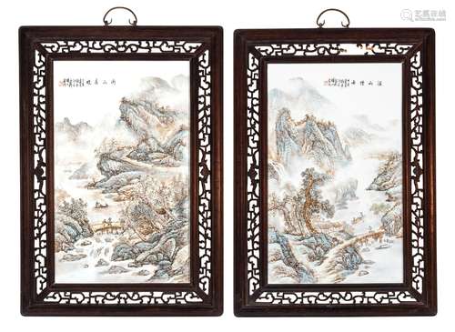 A Large Pair of Chinese Porcelain Plaques