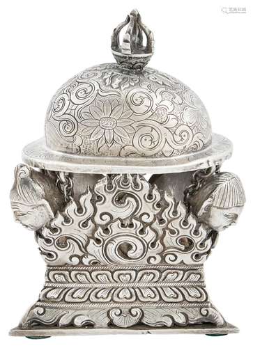 A Tibetan Silver Kapala Base and Cover