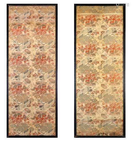 A Pair of Japanese Embroidered Silk Panels