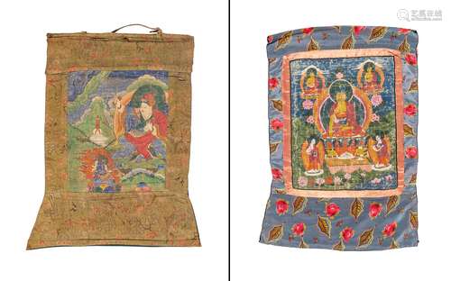 Two Tibetan Painted Thangkas 19th Century Comprising a thang...