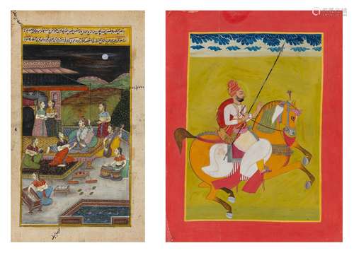 Two Indian Mughal-School Painted Miniatures 19th Century Inc...