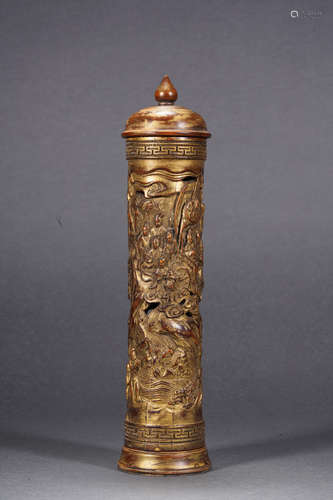 Gilt Boxwood Incense Cone Carved with the Pattern of Flowers