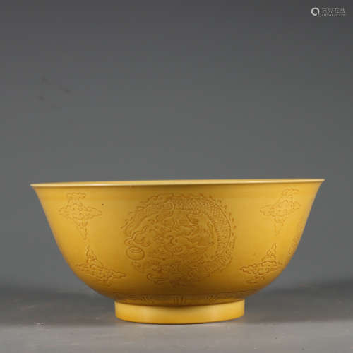 Yellow Glazed Bowl with the Pattern of Dragon