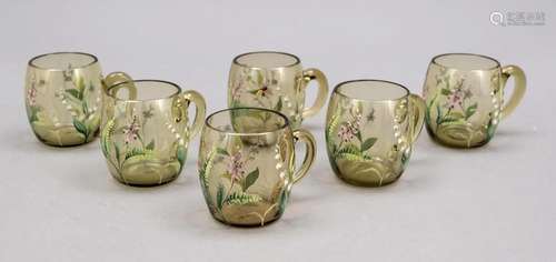 Six Art Nouveau handle mugs, c. 1900,