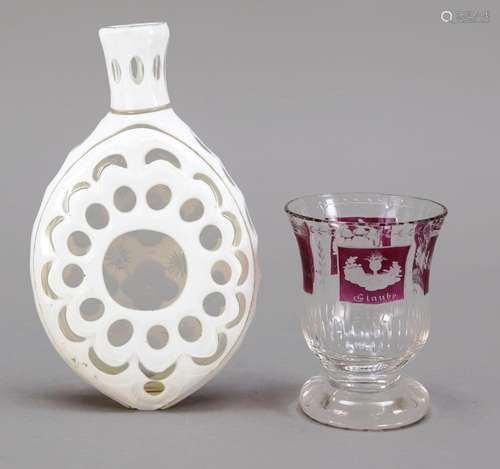 Bottle, 19th c., flat oval form, clea