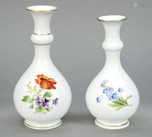 Two bottle vases, Meissen, polychrome