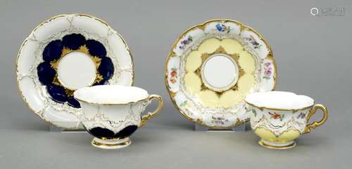 Two mocha cups with saucers, Meissen,