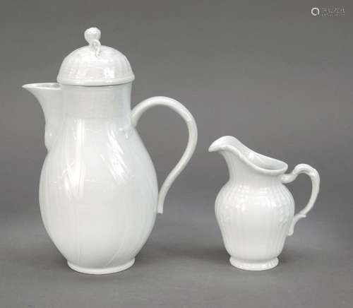 Coffee pot and bowl, KPM Berlin, whit