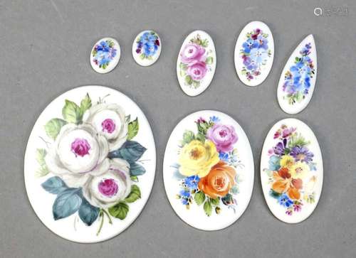 Eight Meissen plaques with polychrome