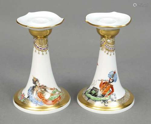 Two candlesticks, Meissen, marks afte