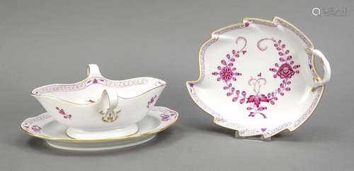 Gravy boat and leaf bowl, Meissen, c.