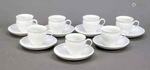 Seven demitasse cups with saucers, KP