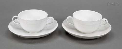 Two soup cups with saucer, KPM Berlin