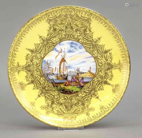 Plate with merchant scene, Meissen, 1