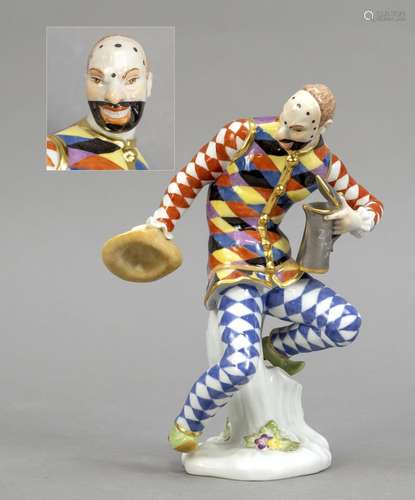 Harlequin with lidded jug, Meissen, a