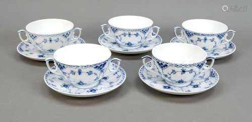 Five soup cups with saucers, Royal Co