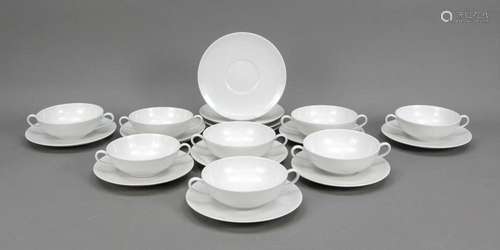 Eight soup cups with 12 saucers, KPM