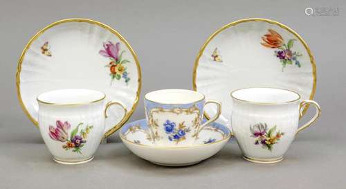 Three cups with saucers, KPM Berlin,