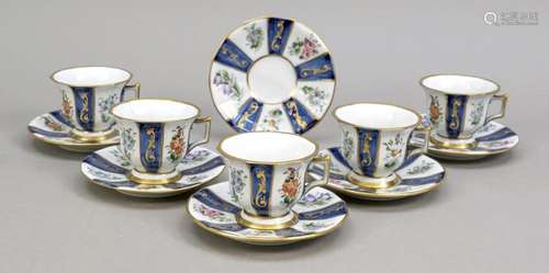 Five demitasse cups with 6 saucers, I