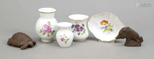 Six pieces, Meissen, 20th c., 3 small