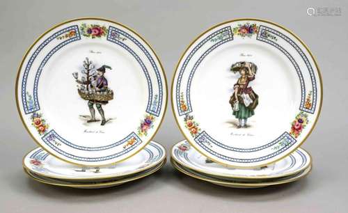 Six picture plates, France, 20th cent