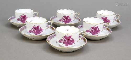 Six cups with saucer, Herend, mark af