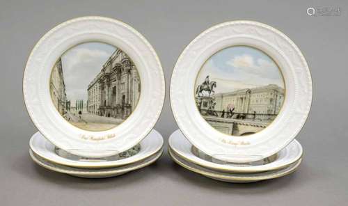 Six small view plates, KPM Berlin, 19