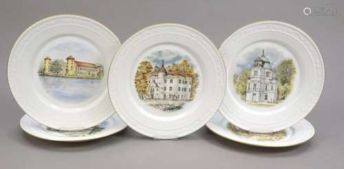 Five view plates, KPM Berlin, marks 1