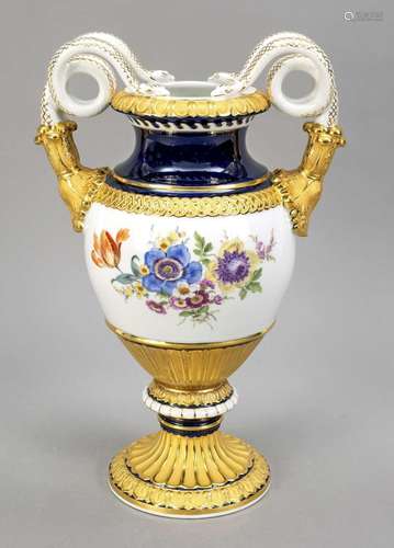 Large snake-handled vase, Meissen, 19