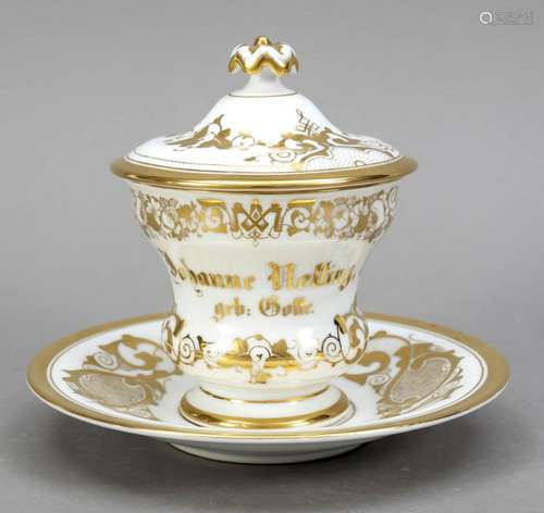 Large lidded cup with saucer, Tiefenf