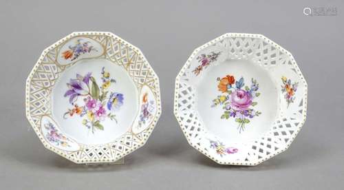 Two round baskets, Nymphenburg, mark