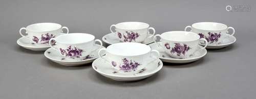 Six soup cups with saucers, Nymphenbu