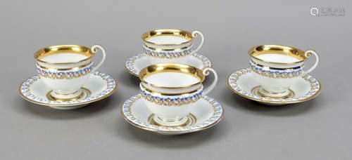 Four coffee cups with saucers, Meisse