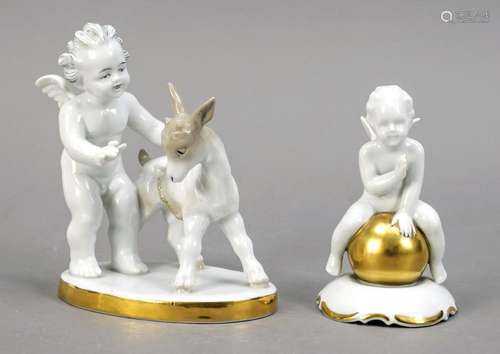 Two figures, putto, sitting on gold b