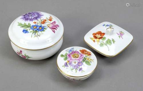 Three lidded boxes, Meissen, 20th c.,