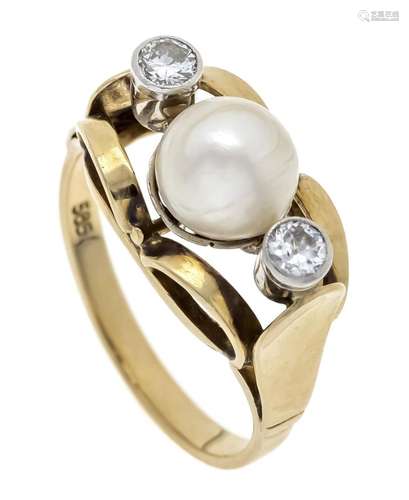 Old cut diamond pearl ring GG/