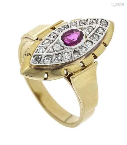 Ruby old cut diamond ring GG/W