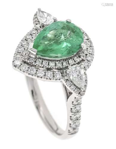 Emerald diamond ring WG 750/00