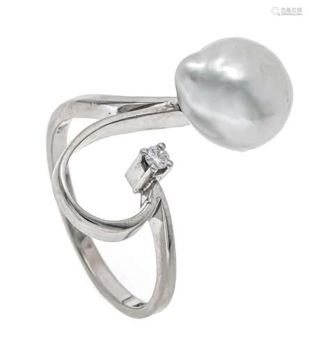 Freshwater pearl diamond ring