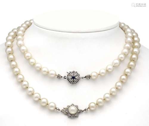 2 cultured pearl necklaces wit