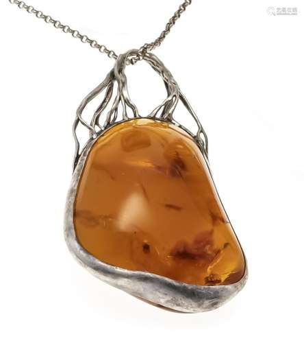 Large amber pendant silver 835